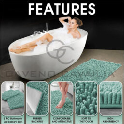 Gc Gaveno Cavailia Infinity Loop Extra Large 2 Piece Bath Mat Set Duck Egg Super Absorbent Non Slip Shower Mat - thumbnail 2