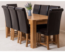 That's Furniture Kuba 180 X 90 Cm Chunky Oak Dining Table And 8 Chairs Dining Set With Washington Brown Leather Chairs
