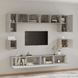 Berkfield Classic 8 Piece Tv Cabinet Set Concrete Grey Engineered Wood - thumbnail 3