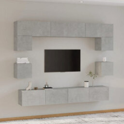 Berkfield Classic 8 Piece Tv Cabinet Set Concrete Grey Engineered Wood - thumbnail 2