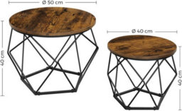 Xample Set Of 2 Rustic Industrial Round Nesting Side Tables Metal Geometric Base & Wooden Top Space Saving End Tables For Living Room - thumbnail 8