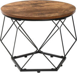 Xample Set Of 2 Rustic Industrial Round Nesting Side Tables Metal Geometric Base & Wooden Top Space Saving End Tables For Living Room - thumbnail 4