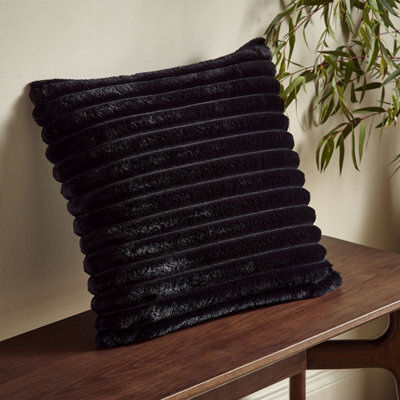 Catherine Lansfield Cosy Ribbed Faux Fur Soft Touch 45X45Cm Cushion Black - image 1