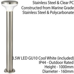 4 Pack Outdoor Post Bollard Light Marine Steel 1M Led Garden Driveway Path Lamp - thumbnail 3