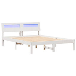 Berkfield With Led Strip Lights White 135 X 190 Cm Solid Pine Wood - thumbnail 2