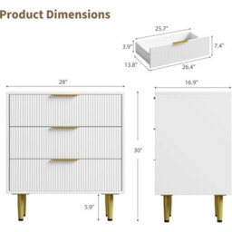 White 3 Drawer Modern Bedside Cabinet Bedroom Storage Nightstand - thumbnail 2
