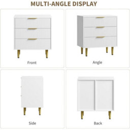 White 3 Drawer Modern Bedside Cabinet Bedroom Storage Nightstand - thumbnail 3