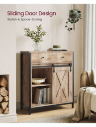 Songmics Storage Cabinet, Sideboard And Tv Cabinet, Freestanding Floor Cabinet With 1 Drawer And Sliding Barn Door - thumbnail 7
