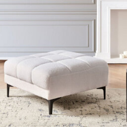 Wyld And Coco Luxe Living White Bouclé Ottoman 80 X 88 X 41 Cm - Tufted Footstool, Sofa End For Living Room - thumbnail 2