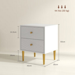 Wyld Haus Dina White And Gold 2-Drawer Bedside Table, Compact Modern Nightstand 40W X 35D X 50H Cm - thumbnail 3