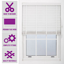 Furnished Made To Measure Venetian Blinds - White Faux Wood With Tape 50mm Slats Blinds For Windows And Doors  (W)60Cm (L)210Cm