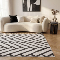 The Rugs Loft Dark Grey And Ivory Herringbone Living Room Area Rug And Runners Soft Pile - thumbnail 4