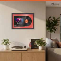 "AK Frames 25X17"" Dark Grey Step Vinyl Record Frame With Poppy Red Mount For 12 Inch Lp Cover & Disc - Overlapped Design" - thumbnail 5