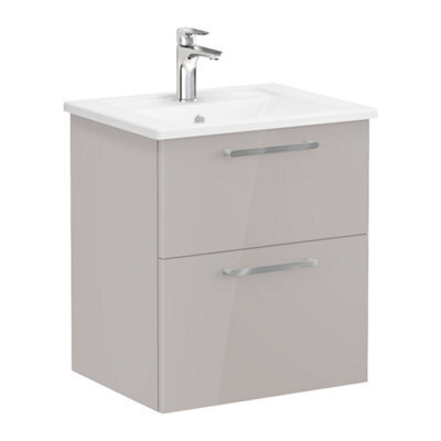 Vitra Harlow Smooth Gloss Sahara Beige Wall-Mounted Vanity Unit & Basin Set (W)605mm (H)670mm - image 1