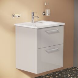Vitra Harlow Smooth Gloss Sahara Beige Wall-Mounted Vanity Unit & Basin Set (W)605mm (H)670mm - thumbnail 2