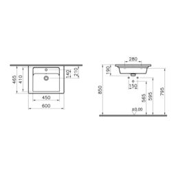 Vitra Harlow Smooth Gloss Sahara Beige Wall-Mounted Vanity Unit & Basin Set (W)605mm (H)670mm - thumbnail 4