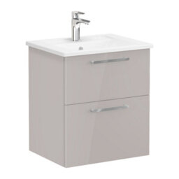 Vitra Harlow Smooth Gloss Sahara Beige Wall-Mounted Vanity Unit & Basin Set (W)605mm (H)670mm - thumbnail 1