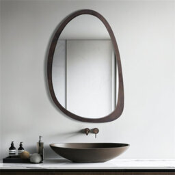 Artloge 60X90Cm Wooden Frame Irregular Mirror Asymmetric Pebble Wall Mirror Horizontal & Vertical Hang - thumbnail 3
