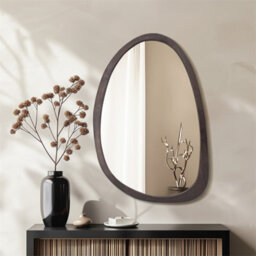 Artloge 60X90Cm Wooden Frame Irregular Mirror Asymmetric Pebble Wall Mirror Horizontal & Vertical Hang - thumbnail 2