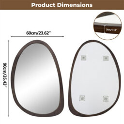 Artloge 60X90Cm Wooden Frame Irregular Mirror Asymmetric Pebble Wall Mirror Horizontal & Vertical Hang - thumbnail 5