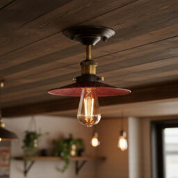 Vintage Semi Flush Mount Ceiling Light E27 Base Metal 22Cm Lamp Shade For Kitchen, Living Room Rustic Red With Bulb - thumbnail 7