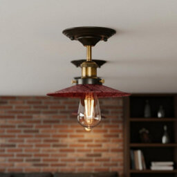 Vintage Semi Flush Mount Ceiling Light E27 Base Metal 22Cm Lamp Shade For Kitchen, Living Room Rustic Red With Bulb - thumbnail 5
