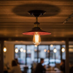 Vintage Semi Flush Mount Ceiling Light E27 Base Metal 22Cm Lamp Shade For Kitchen, Living Room Rustic Red With Bulb - thumbnail 2