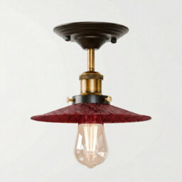 Vintage Semi Flush Mount Ceiling Light E27 Base Metal 22Cm Lamp Shade For Kitchen, Living Room Rustic Red With Bulb