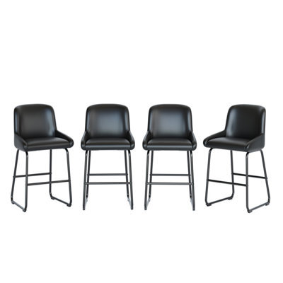 Set Of 4 Modern Counter Height Bar Stools, Armless Pu Leather Bar Chairs With Backrest, Footrest & Sturdy Metal Frame, Black - image 1