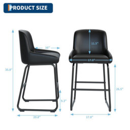 Set Of 4 Modern Counter Height Bar Stools, Armless Pu Leather Bar Chairs With Backrest, Footrest & Sturdy Metal Frame, Black - thumbnail 5
