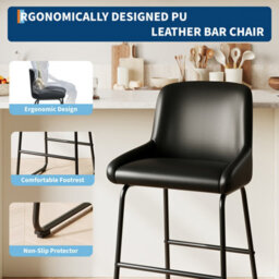 Set Of 4 Modern Counter Height Bar Stools, Armless Pu Leather Bar Chairs With Backrest, Footrest & Sturdy Metal Frame, Black - thumbnail 2