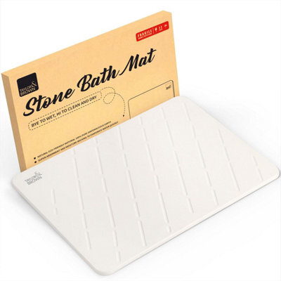 Taylor & Brown Diatomaceous Earth Stone Bath Mat, Nonslip, Quickdry, Super Absorbent, Antimould, 60X39Cm, White, Line Design - image 1