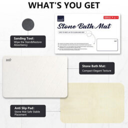 Taylor & Brown Diatomaceous Earth Stone Bath Mat, Nonslip, Quickdry, Super Absorbent, Antimould, 60X39Cm, White, Line Design - thumbnail 2