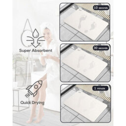 Taylor & Brown Diatomaceous Earth Stone Bath Mat, Nonslip, Quickdry, Super Absorbent, Antimould, 60X39Cm, White, Line Design - thumbnail 3
