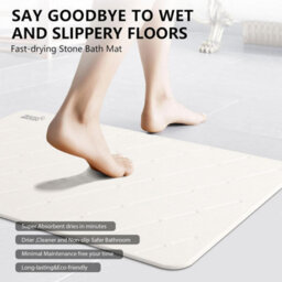 Taylor & Brown Diatomaceous Earth Stone Bath Mat, Nonslip, Quickdry, Super Absorbent, Antimould, 60X39Cm, White, Line Design - thumbnail 7