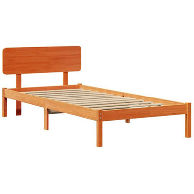 Berkfield Modern Bed Frame With Headboard Wax Brown 90X200 Cm Solid Pine Wood