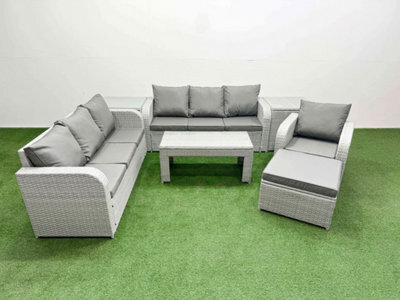 Fimous 8 Seater Poly Rattan Outdoor Garden Furniture Oblong Coffee Table Sofa Set Reclining Chair Big Footstool 2 Side Table - image 1