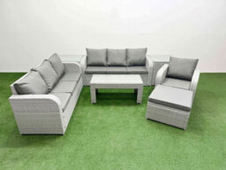 Fimous 8 Seater Poly Rattan Outdoor Garden Furniture Oblong Coffee Table Sofa Set Reclining Chair Big Footstool 2 Side Table - thumbnail 1