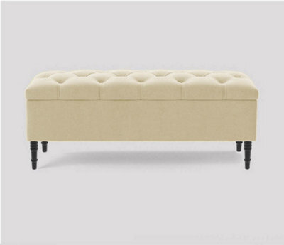 120Cm Swiss Chesterfield Ottoman Storage Bench- Plush Velvet Shoe Bench - Cream Upholstery Footstool With Storage - image 1