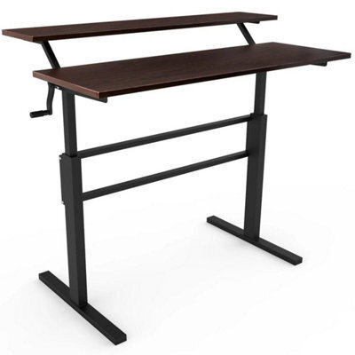 Height Adjustable Standing Desk 2-Tier Computer Table W/ Foldable Handle Brown - image 1