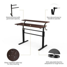 Height Adjustable Standing Desk 2-Tier Computer Table W/ Foldable Handle Brown - thumbnail 4
