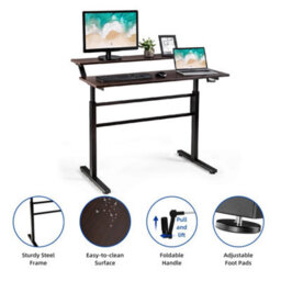 Height Adjustable Standing Desk 2-Tier Computer Table W/ Foldable Handle Brown - thumbnail 5