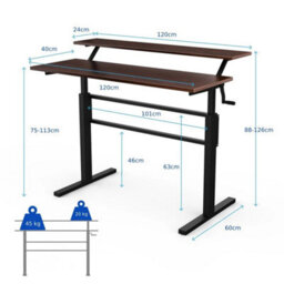 Height Adjustable Standing Desk 2-Tier Computer Table W/ Foldable Handle Brown - thumbnail 2