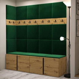 Orion Ii Hallway Set Artisan Oak Shoe Cabinet Hangers Green Panels - thumbnail 2