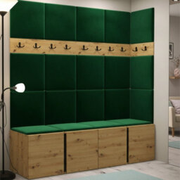 Orion Ii Hallway Set Artisan Oak Shoe Cabinet Hangers Green Panels