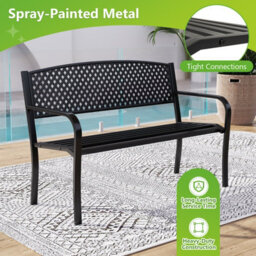 Gainoom 127Cm Black Outdoor Metal Loveseat Chair Garden Bench - thumbnail 7