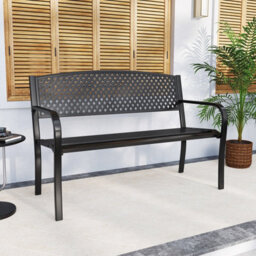 Gainoom 127Cm Black Outdoor Metal Loveseat Chair Garden Bench - thumbnail 5