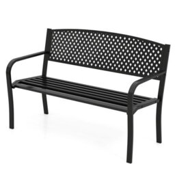 Gainoom 127Cm Black Outdoor Metal Loveseat Chair Garden Bench - thumbnail 1