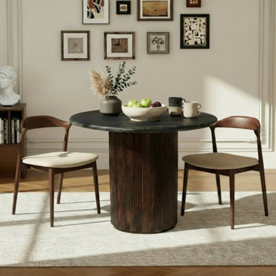 Luxor Round Black Marble Top Pedestal Dining Table 100Cm 4 Seater - image 1