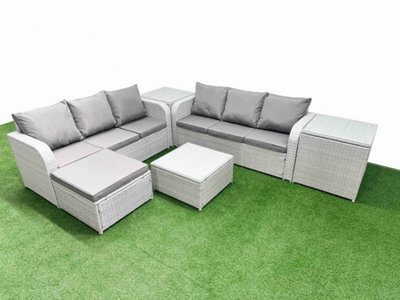 Fimous Outdoor Garden Furniture Sets 7 Seater Wicker Rattan Furniture Sofa Sets High Back Lounge Sofa Big Footstool 2 Side Table - image 1